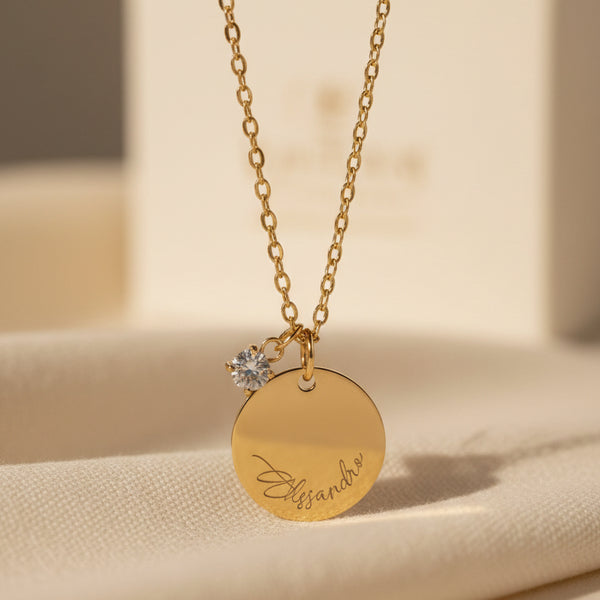 Collana Catena Disco Zircone Personalizzata Con Nome - Infants