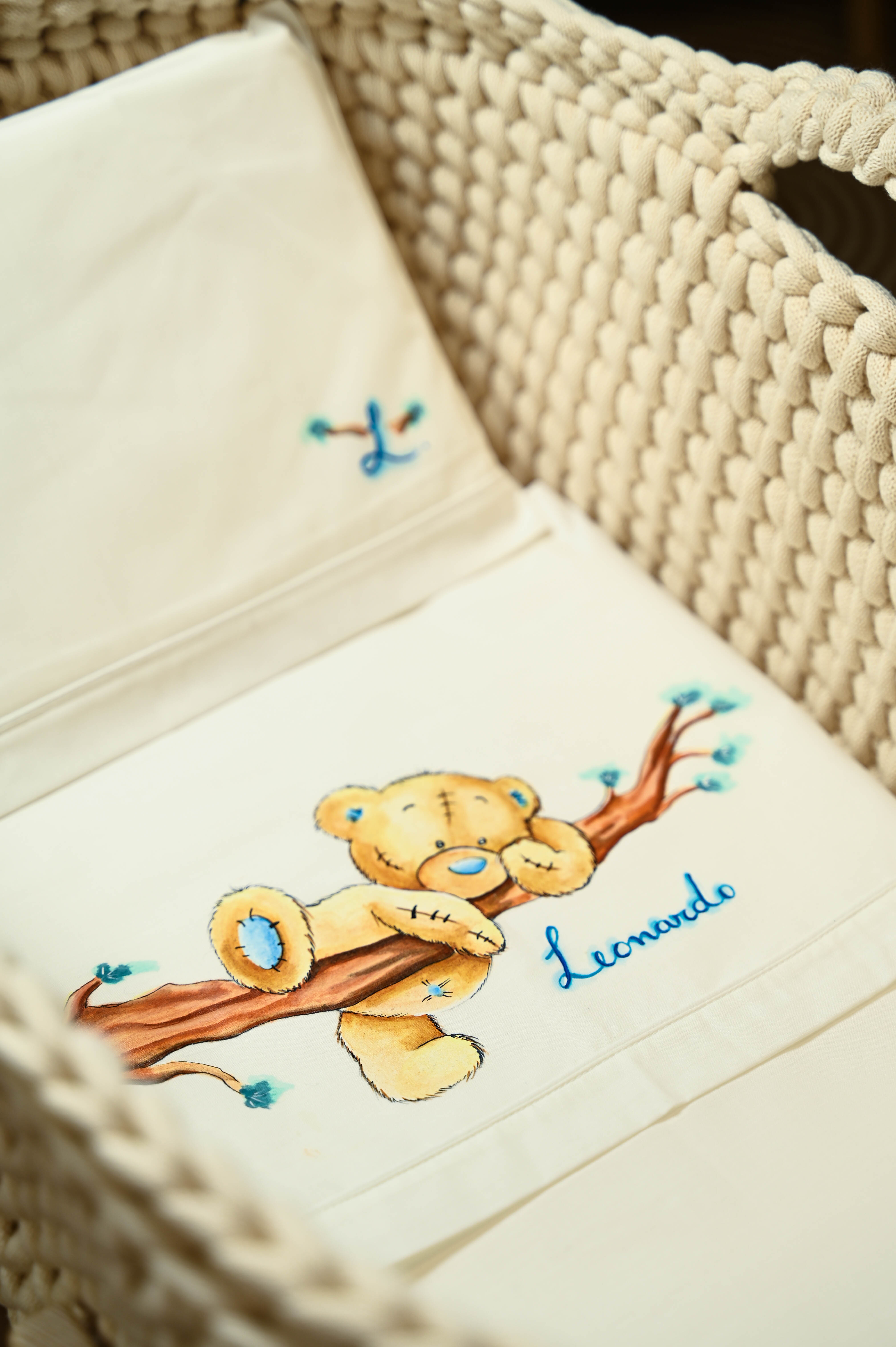 Menkxi - 4 Lenzuola Con Angoli Per Culla - Blu Con Orsetti - Morbide E Traspiranti - 71x132x20 Cm - Unisex