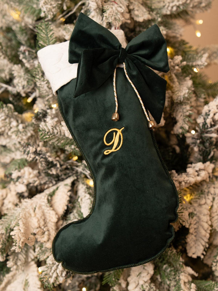 Calza della Befana in velluto Iniziale ricamata