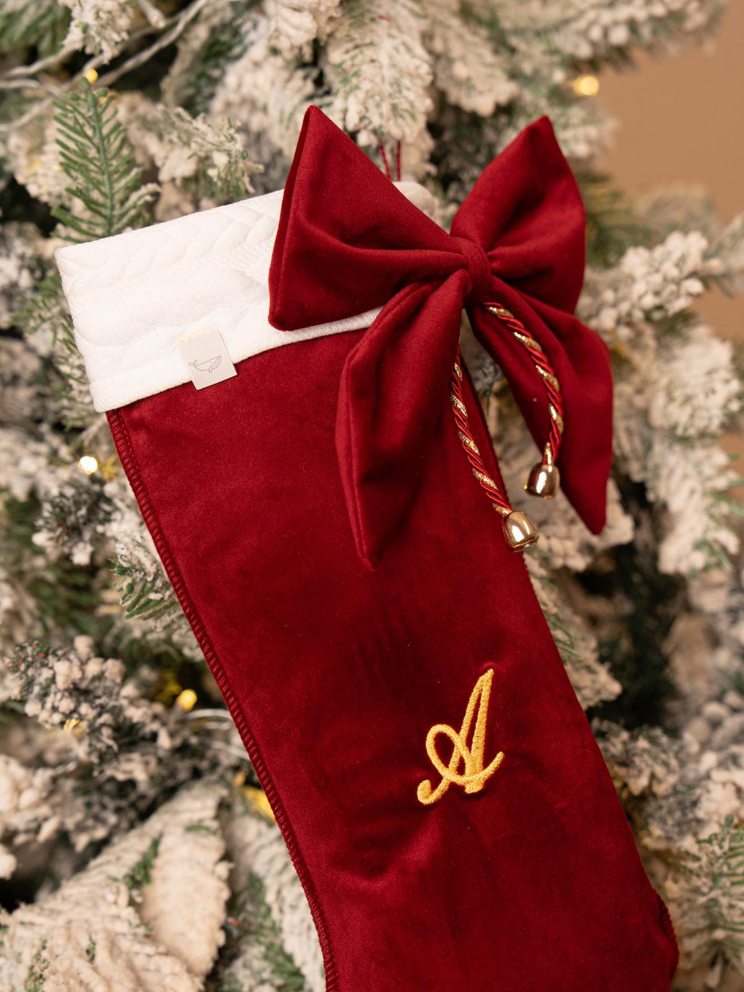 Calza della Befana in velluto Iniziale ricamata