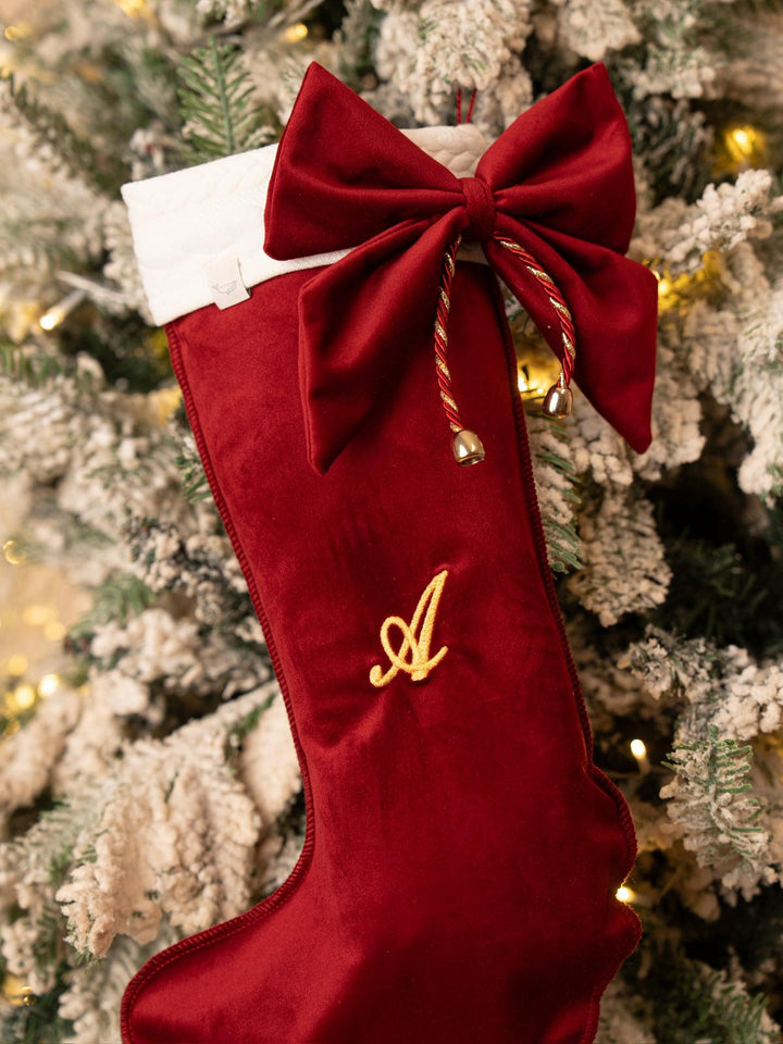 Calza della Befana in velluto Iniziale ricamata