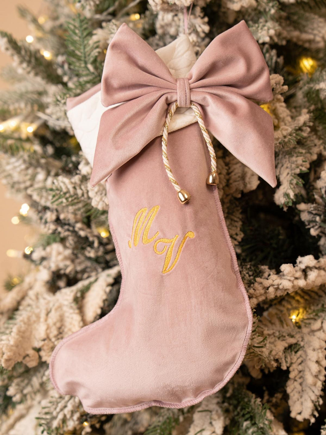 Calza della Befana in velluto Iniziale ricamata