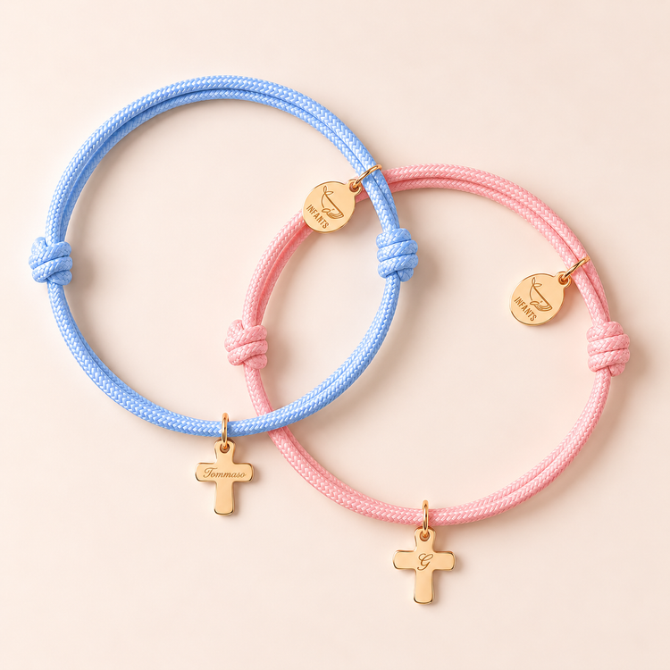 Bracciale Bambino Cordoncino Croce Personalizzato Nome o Iniziale - Infants