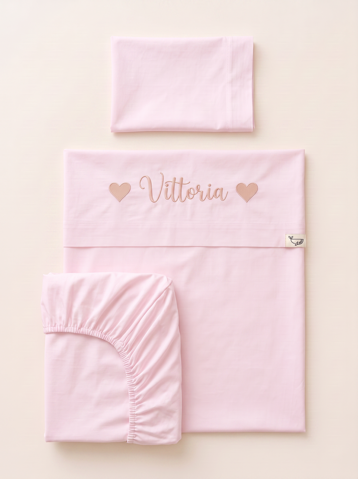 Set lenzuola ricamate Nome e Cuori