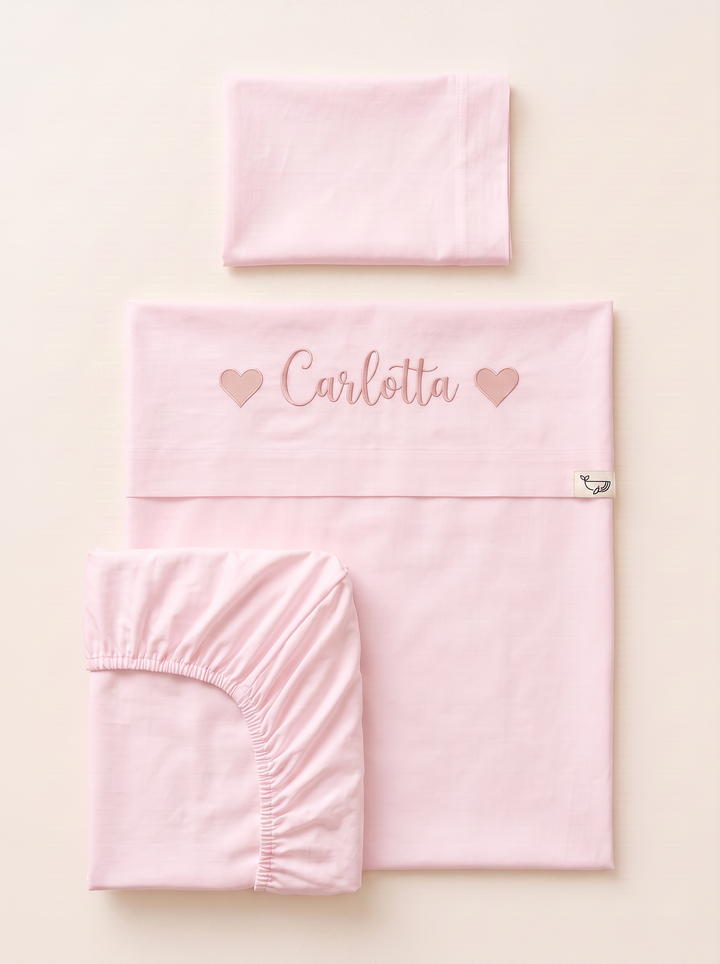 Set lenzuola ricamate Nome e Cuori