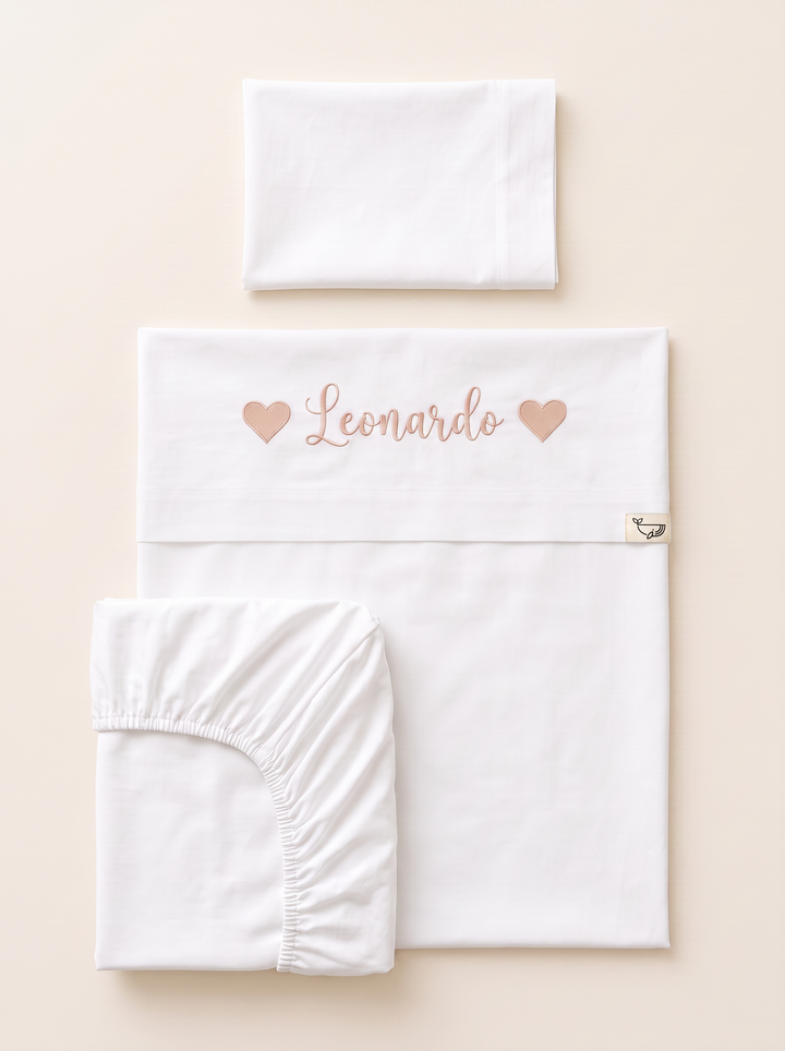 Set lenzuola ricamate Nome e Cuori
