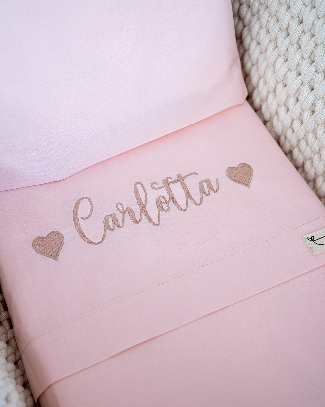 Lenzuola Personalizzate Per Culla 70x140cm - 3 Pezzi Con Ricamo Nome - Fiori Blu - Cotone Biologico - Foto 11