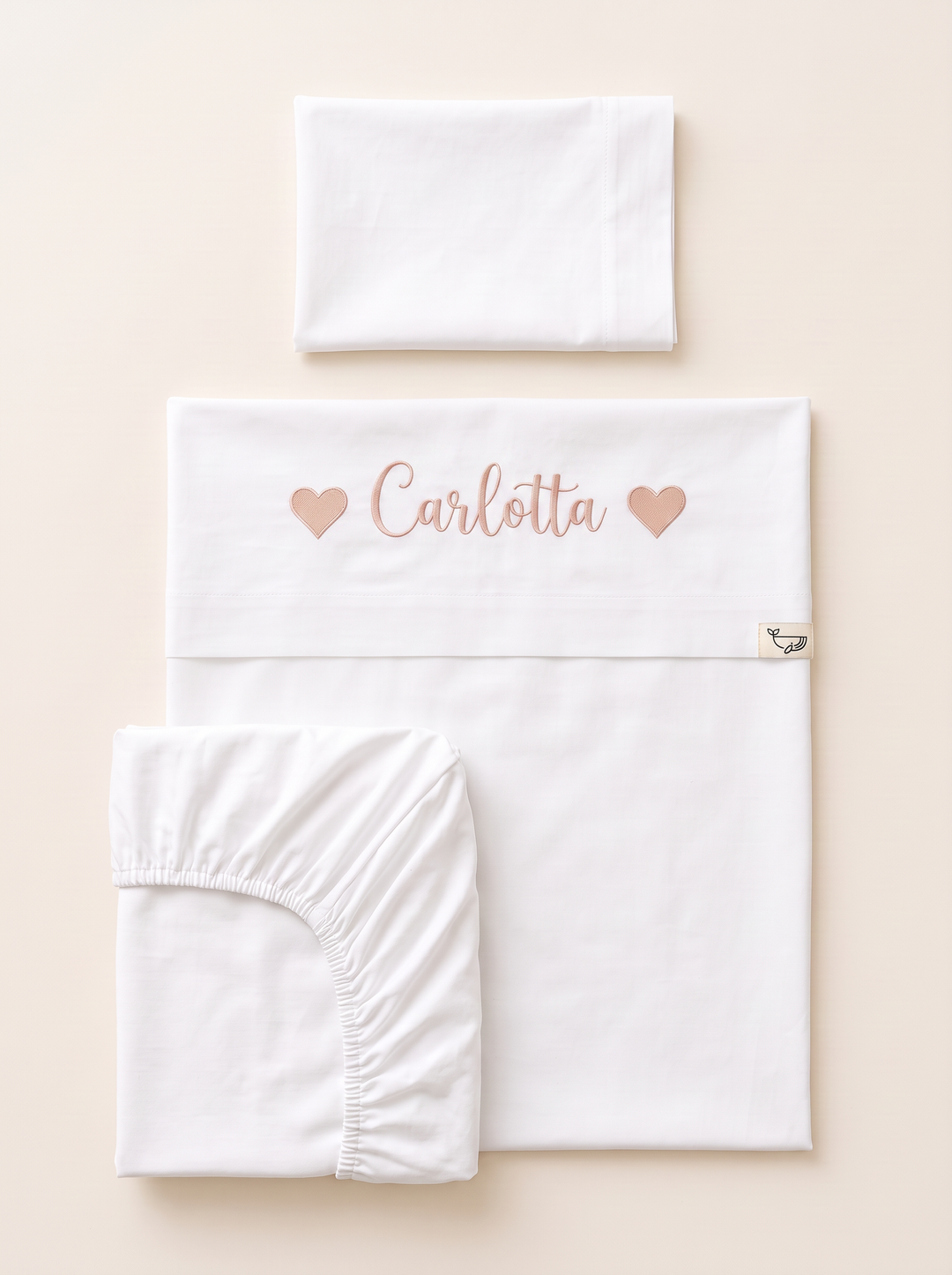 Set lenzuola ricamate Nome e Cuori