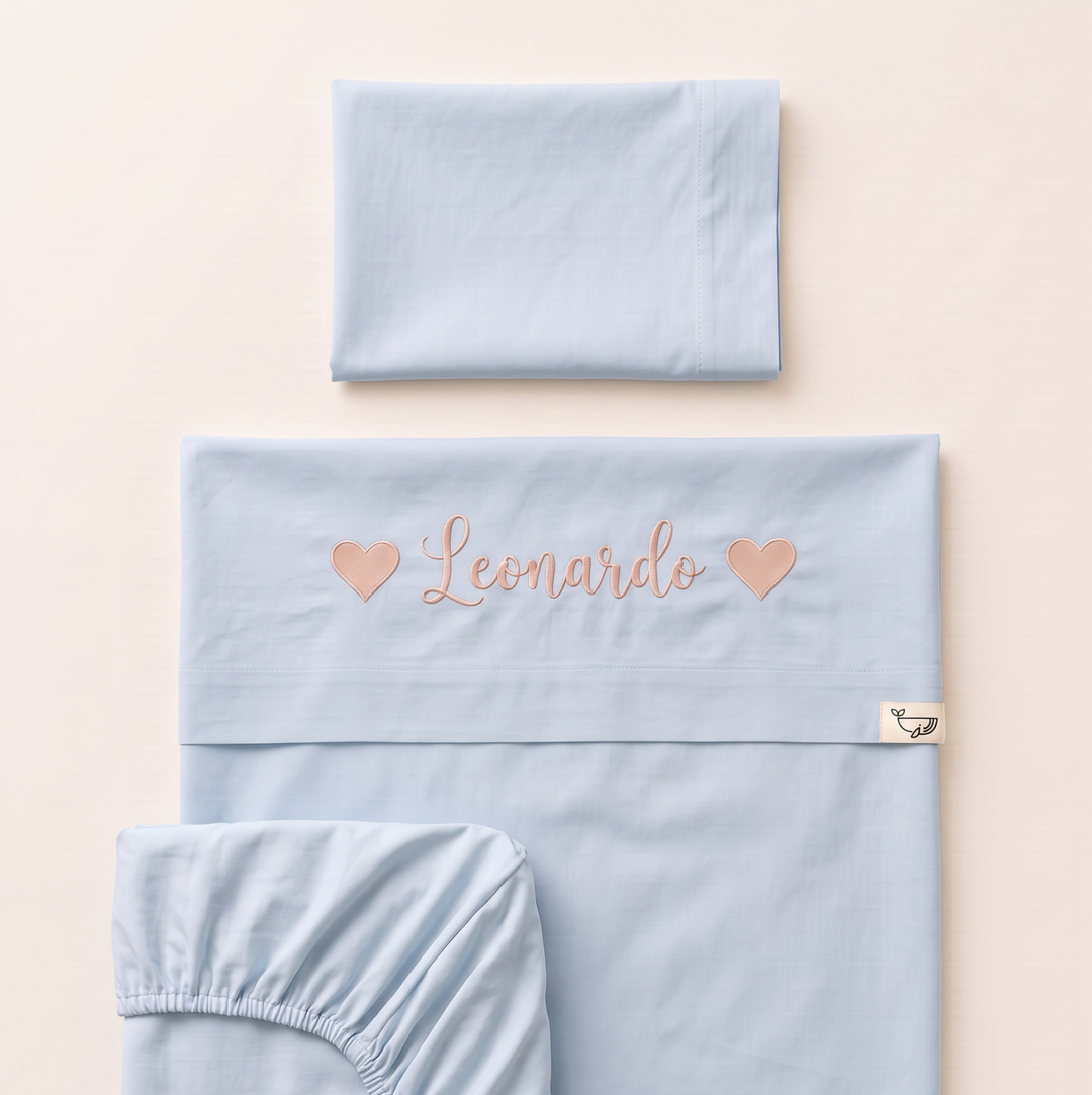 Set lenzuola ricamate Nome e Cuori