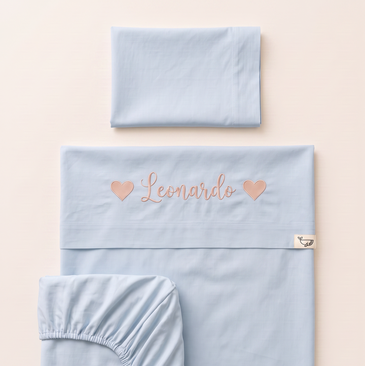 Set lenzuola ricamate Nome e Cuori