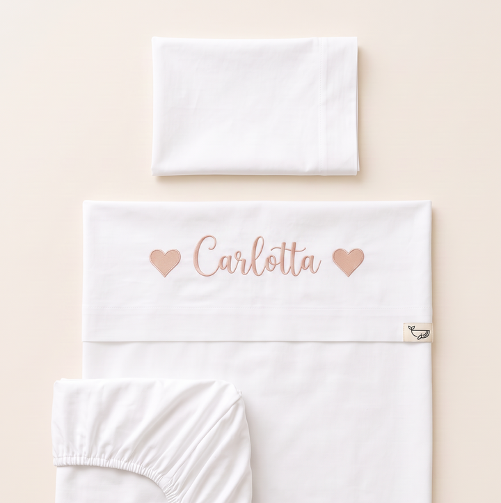 Set lenzuola ricamate Nome e Cuori
