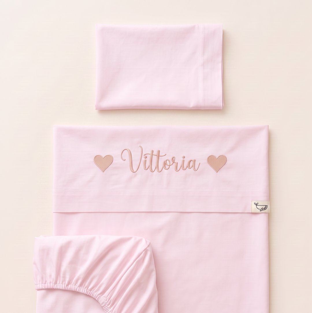 Set lenzuola ricamate Nome e Cuori