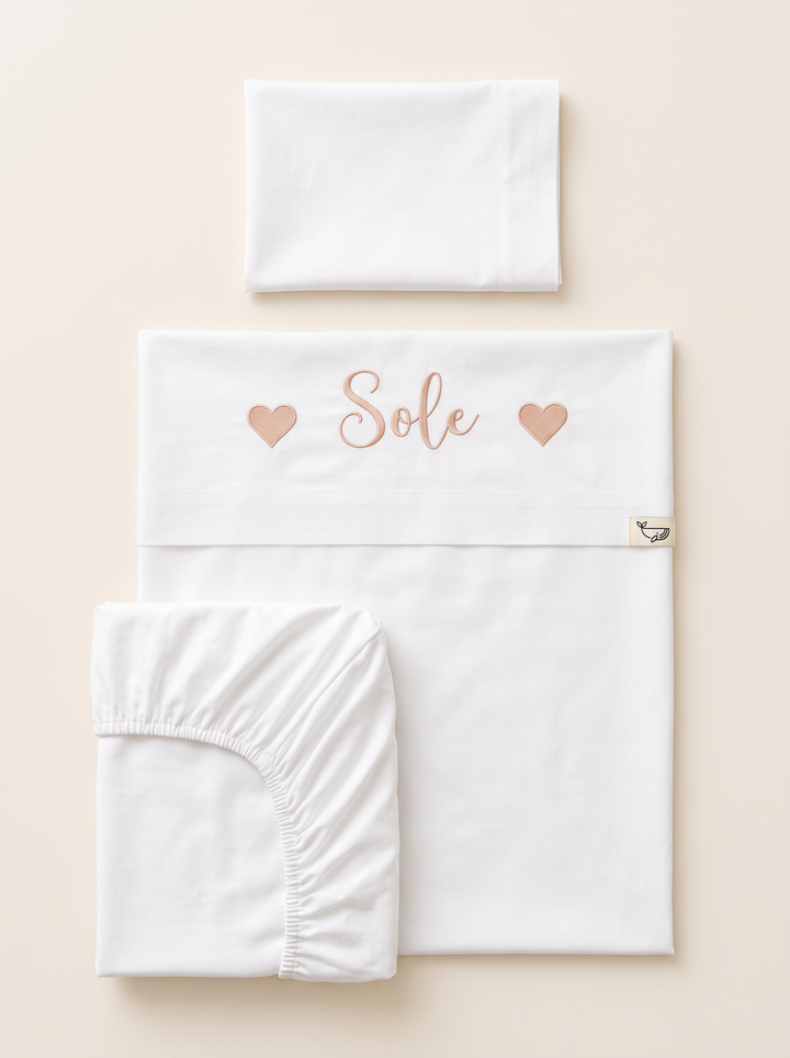 Set lenzuola ricamate Nome e Cuori