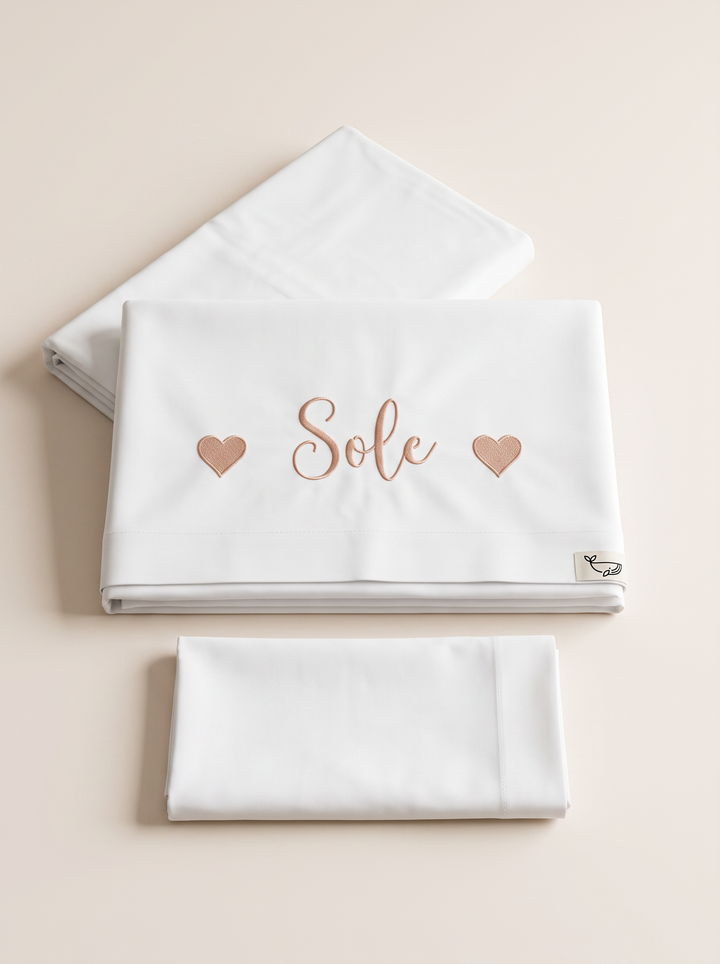 Set lenzuola ricamate Nome e Cuori