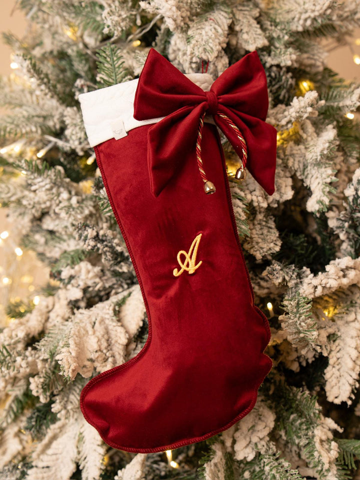 Calza della Befana in velluto Iniziale ricamata